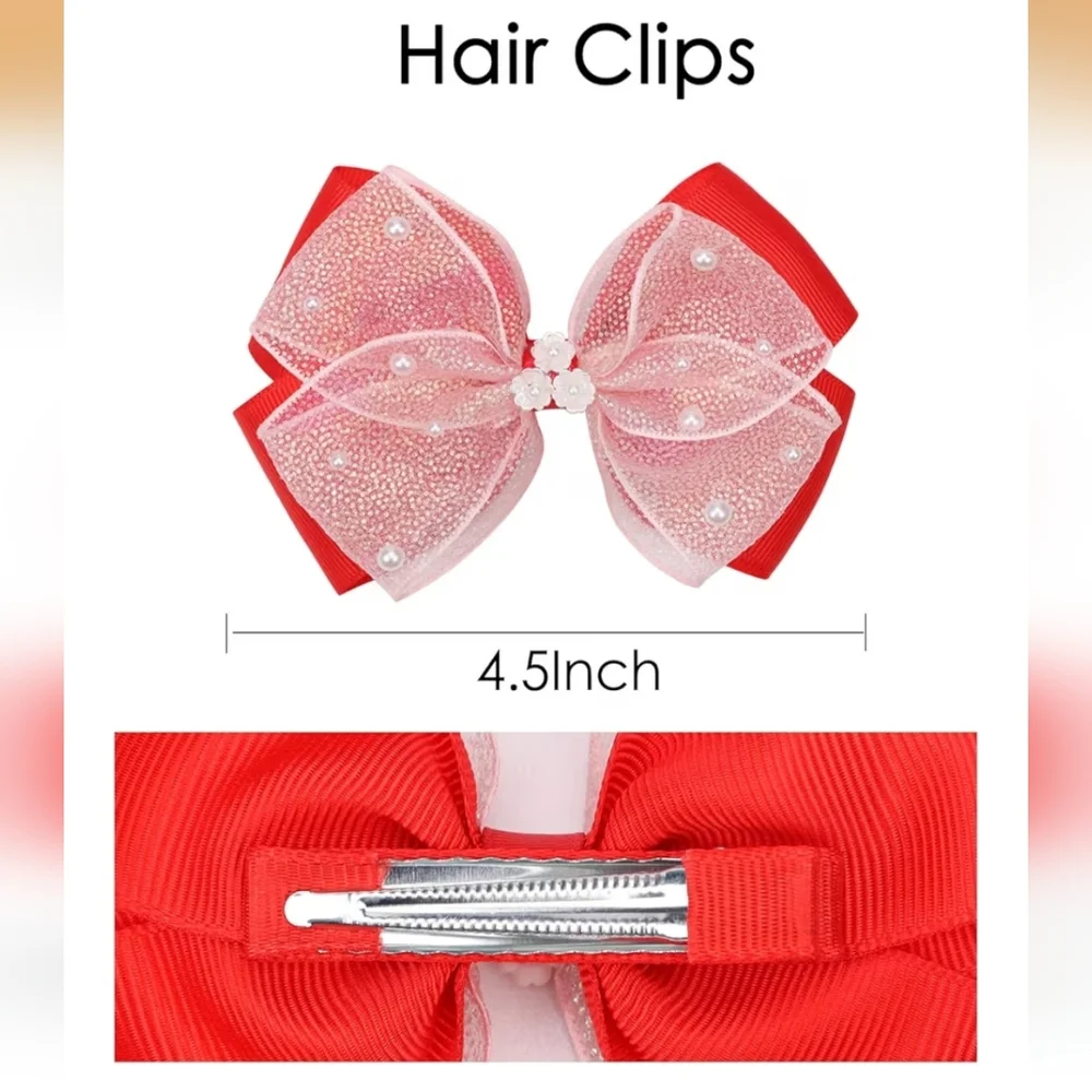 Red and Pink Hair Bows with Pearls